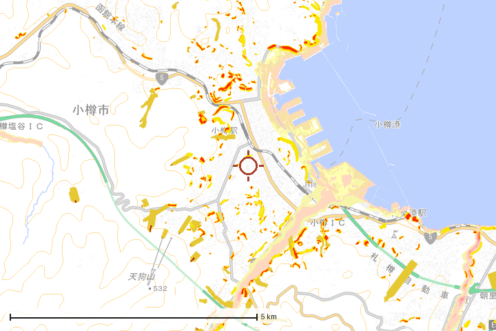 小樽市周辺のハザード重ね図