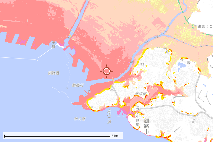 釧路市周辺のハザード重ね図