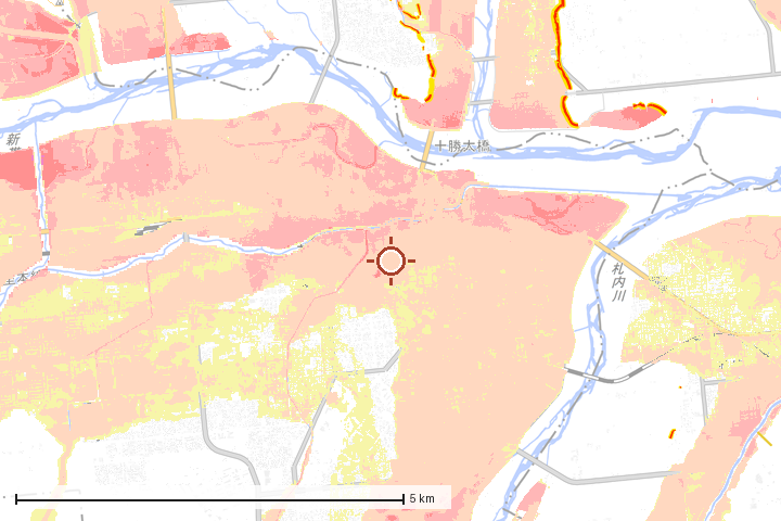 帯広市周辺のハザード重ね図