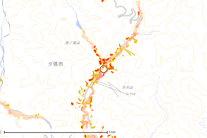 夕張市周辺のハザード重ね図
