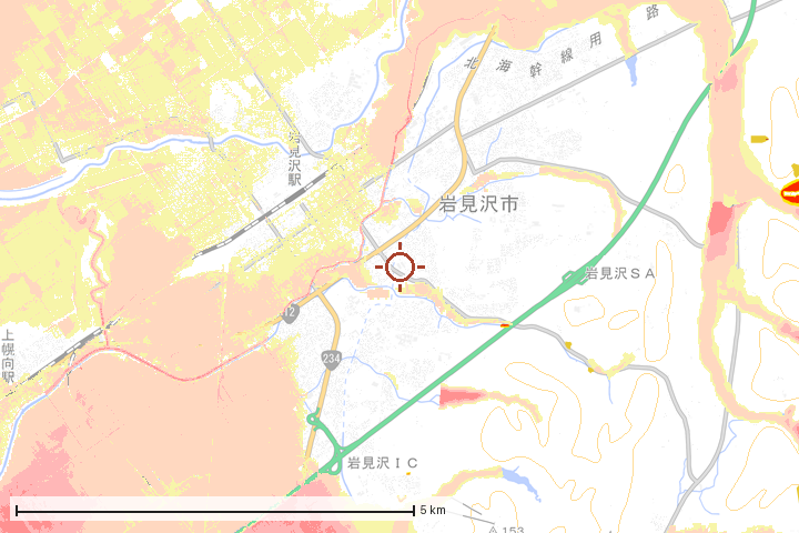 岩見沢市周辺のハザード重ね図