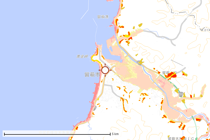 留萌市周辺のハザード重ね図