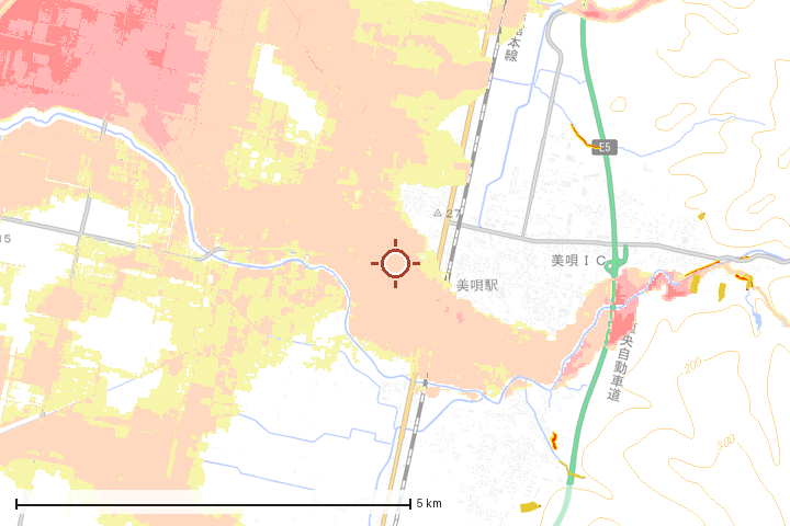 美唄市周辺のハザード重ね図