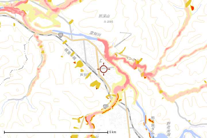 芦別市周辺のハザード重ね図