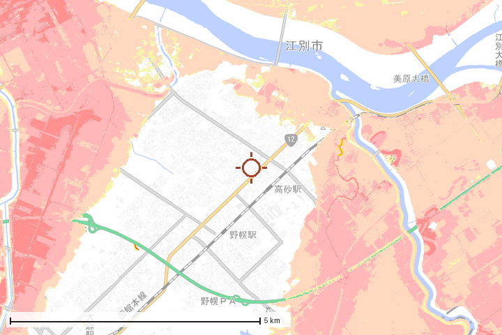 江別市周辺のハザード重ね図