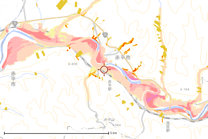 赤平市周辺のハザード重ね図