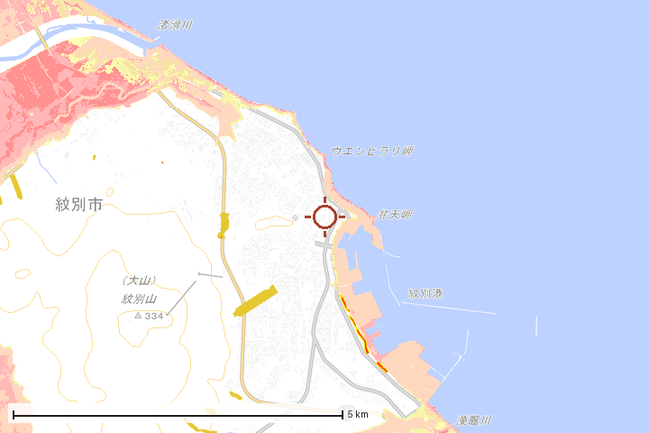紋別市周辺のハザード重ね図