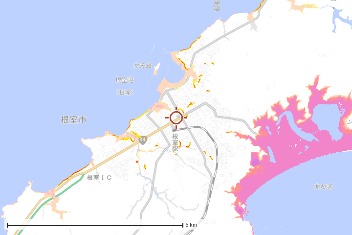 根室市周辺のハザード重ね図
