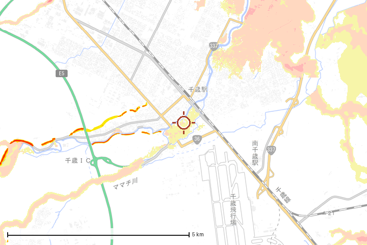 千歳市周辺のハザード重ね図