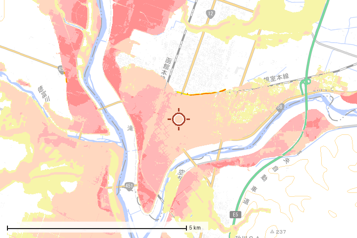 滝川市周辺のハザード重ね図