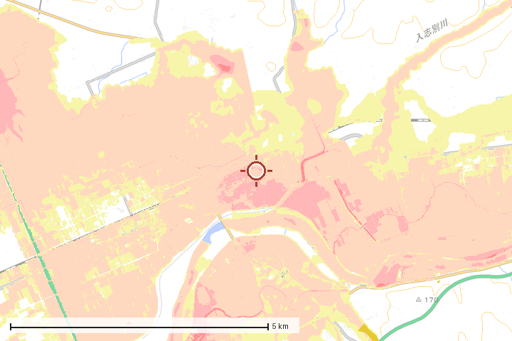 深川市周辺のハザード重ね図