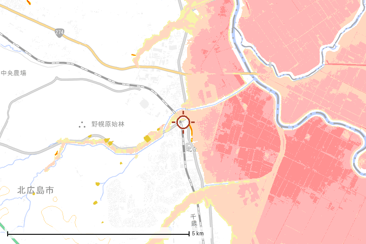 北広島市周辺のハザード重ね図