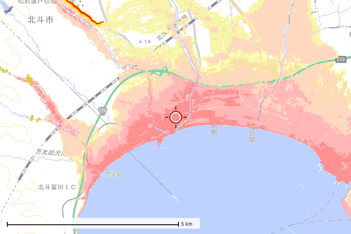 北斗市周辺のハザード重ね図