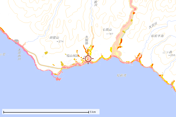 松前町周辺のハザード重ね図