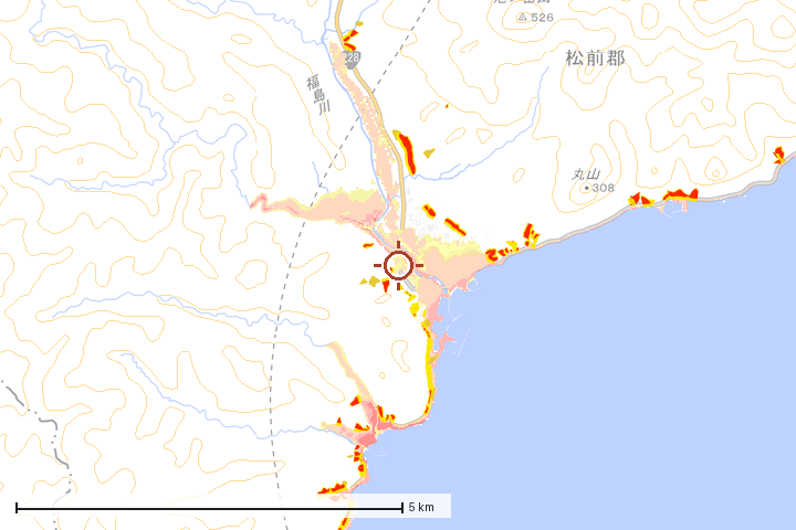 福島町周辺のハザード重ね図