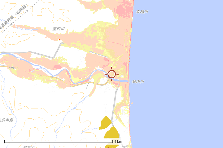 知内町周辺のハザード重ね図