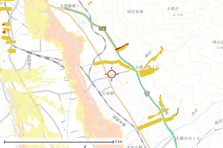 七飯町周辺のハザード重ね図