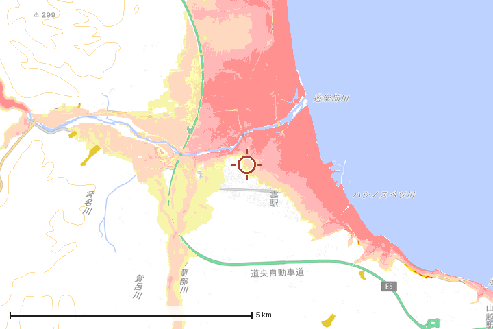 八雲町周辺のハザード重ね図