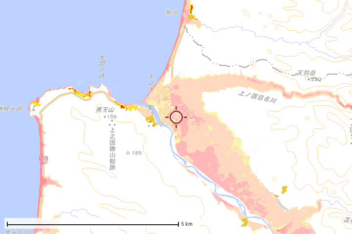 上ノ国町周辺のハザード重ね図
