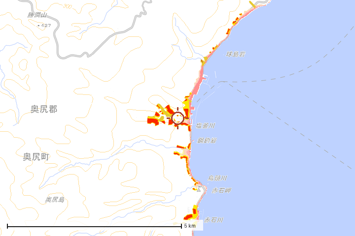 奥尻町周辺のハザード重ね図