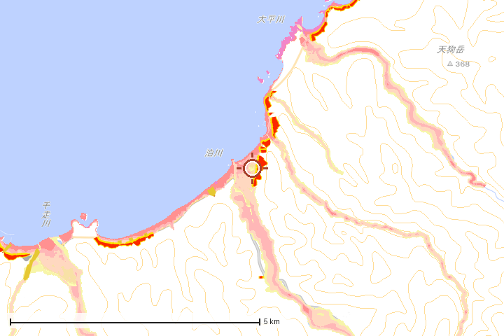 島牧村周辺のハザード重ね図