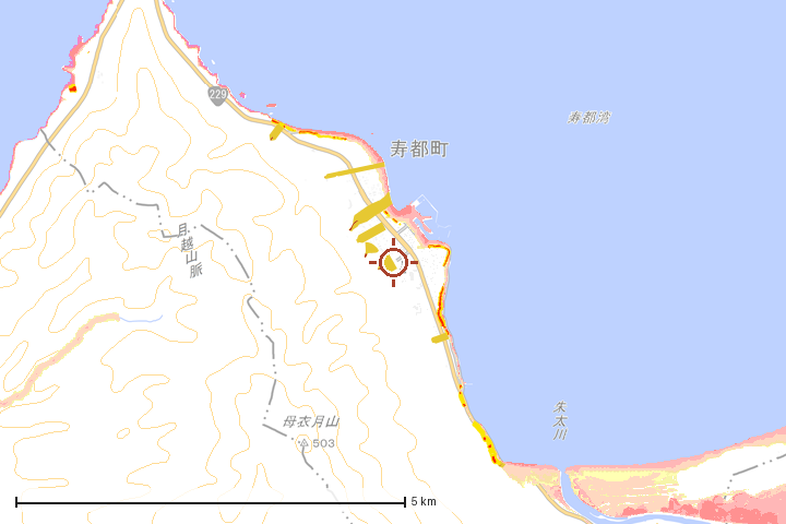 寿都町周辺のハザード重ね図