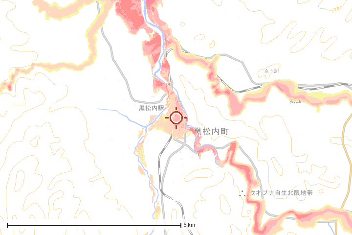 黒松内町周辺のハザード重ね図