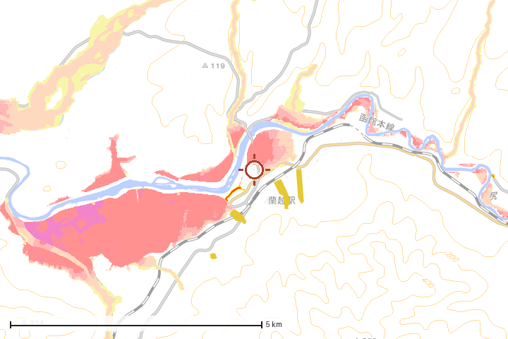蘭越町周辺のハザード重ね図