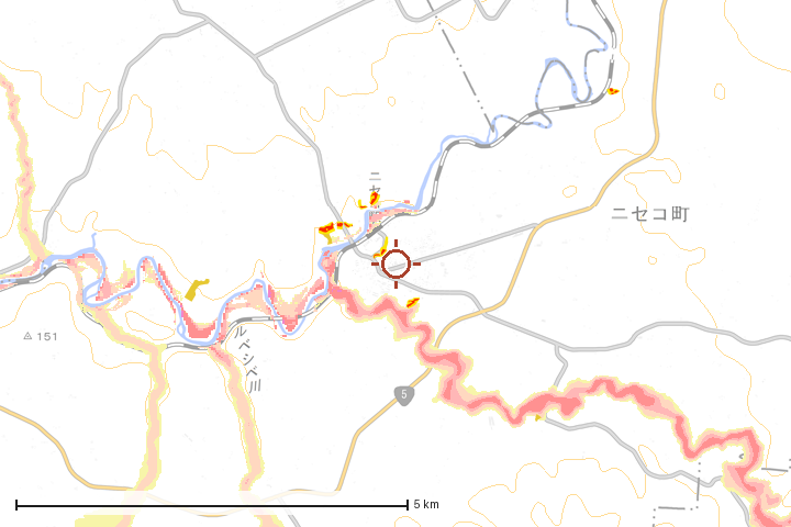 ニセコ町周辺のハザード重ね図