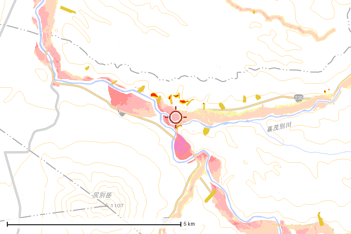 喜茂別町周辺のハザード重ね図
