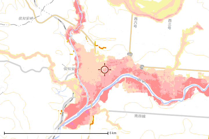 倶知安町周辺のハザード重ね図