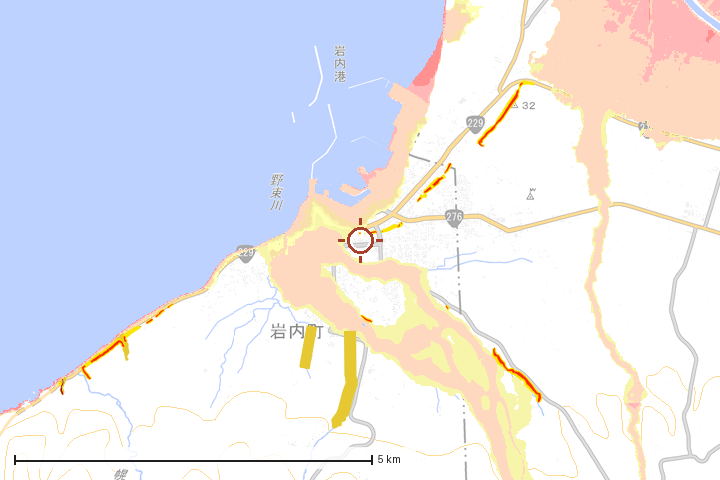 岩内町周辺のハザード重ね図