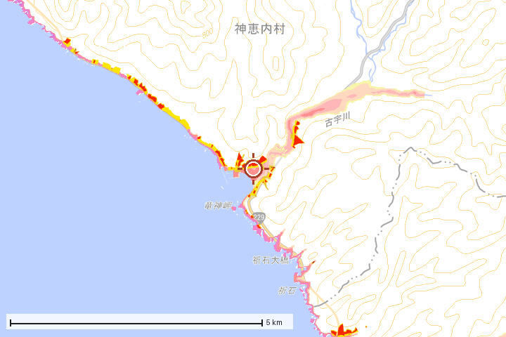 神恵内村周辺のハザード重ね図
