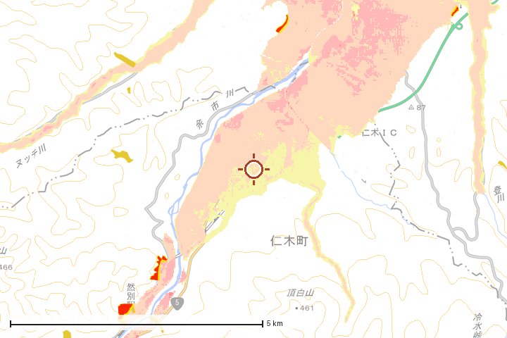 仁木町周辺のハザード重ね図