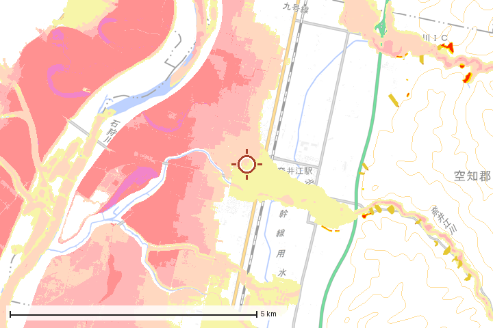 奈井江町周辺のハザード重ね図