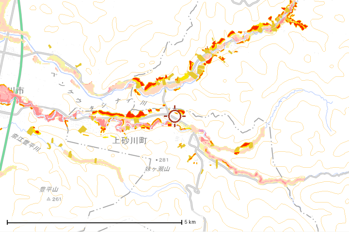 上砂川町周辺のハザード重ね図