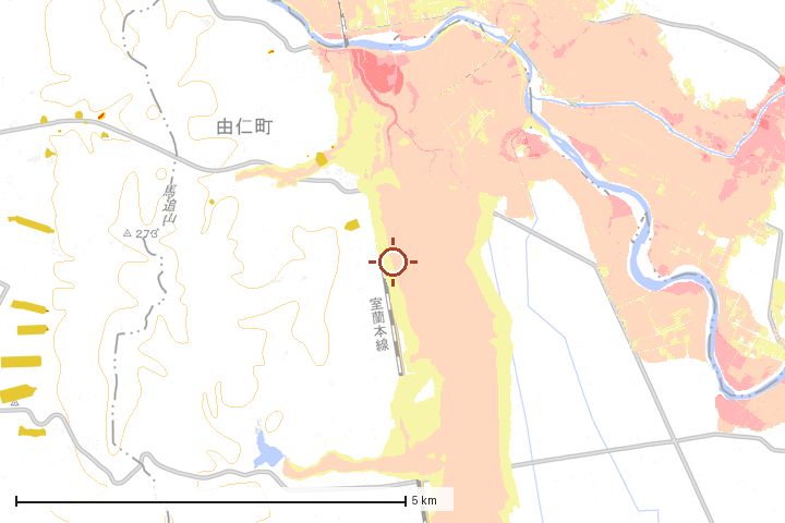 由仁町周辺のハザード重ね図