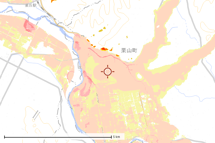 栗山町周辺のハザード重ね図