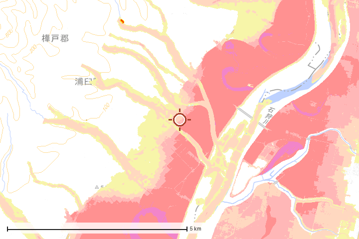 浦臼町周辺のハザード重ね図