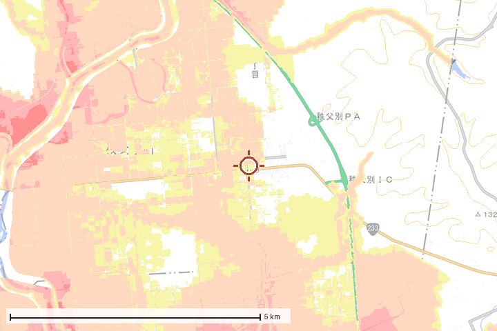 秩父別町周辺のハザード重ね図