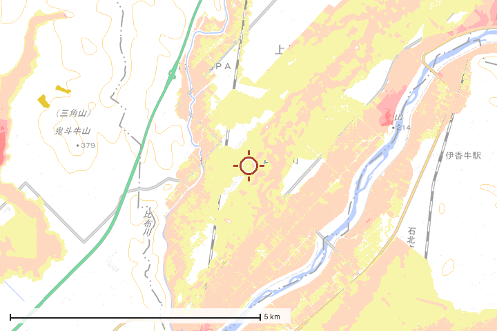 比布町周辺のハザード重ね図
