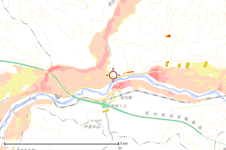 愛別町周辺のハザード重ね図