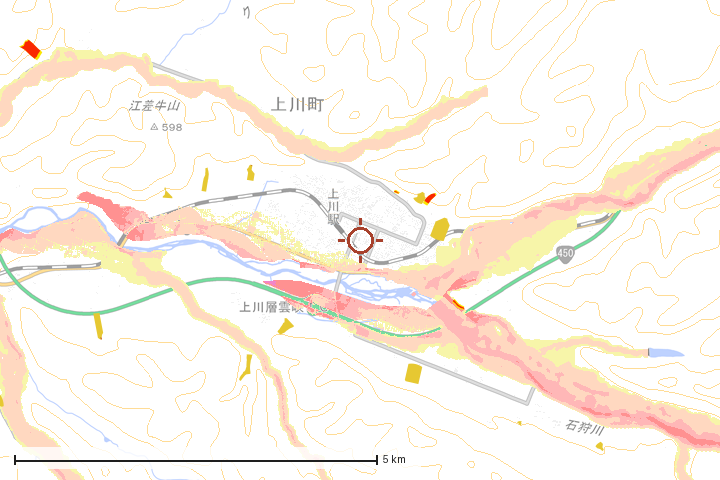 上川町周辺のハザード重ね図