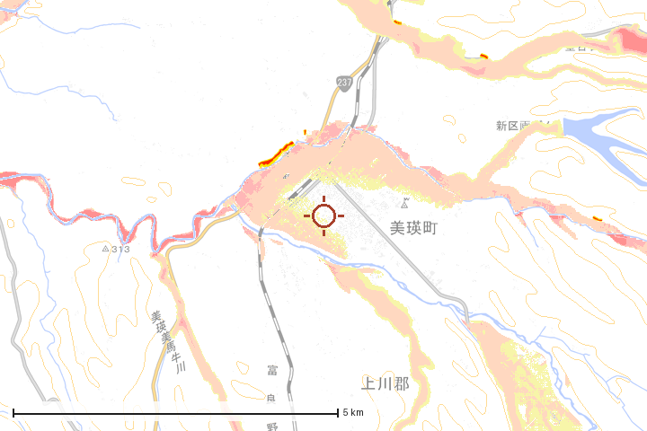 美瑛町周辺のハザード重ね図