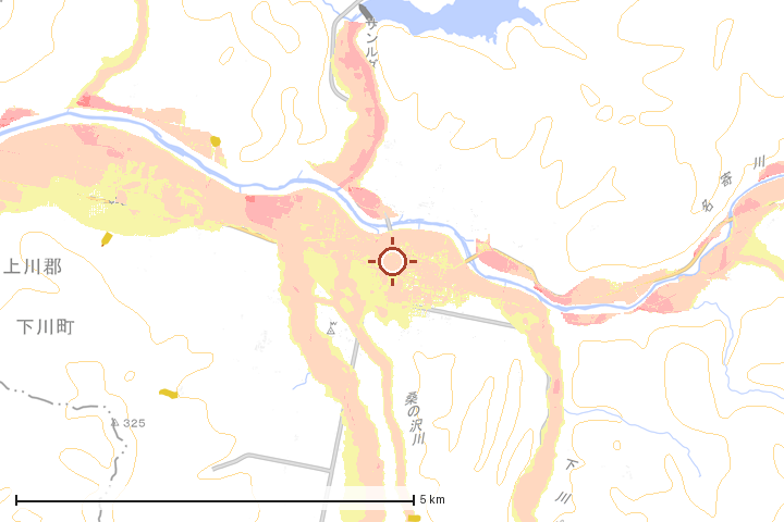 下川町周辺のハザード重ね図