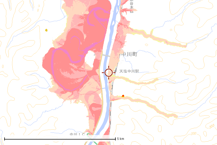 中川町周辺のハザード重ね図