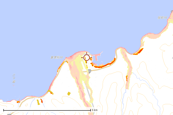 増毛町周辺のハザード重ね図