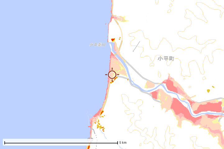 小平町周辺のハザード重ね図