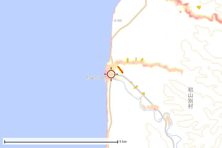 初山別村周辺のハザード重ね図