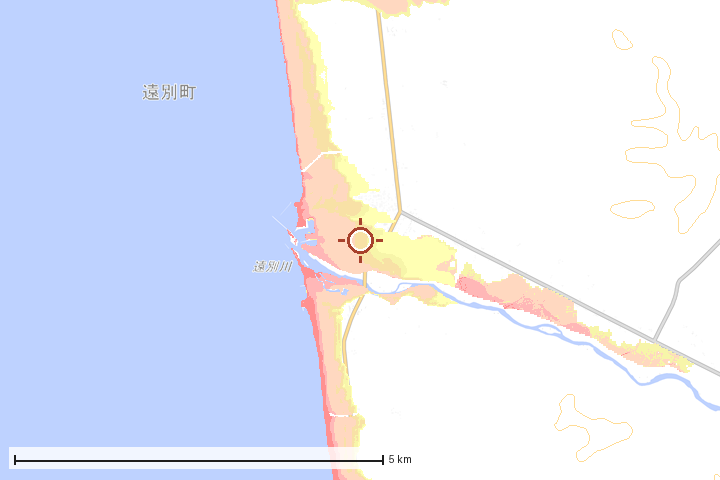 遠別町周辺のハザード重ね図